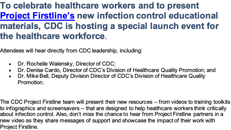CDC’s Project Firstline for Healthcare Workers – Upcoming Event ...