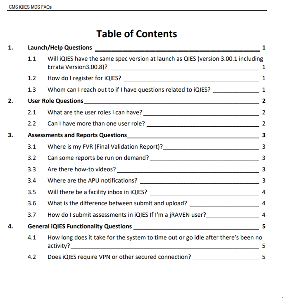 iQIES Minimum Data Set (MDS) Frequently Asked Questions for Providers ...