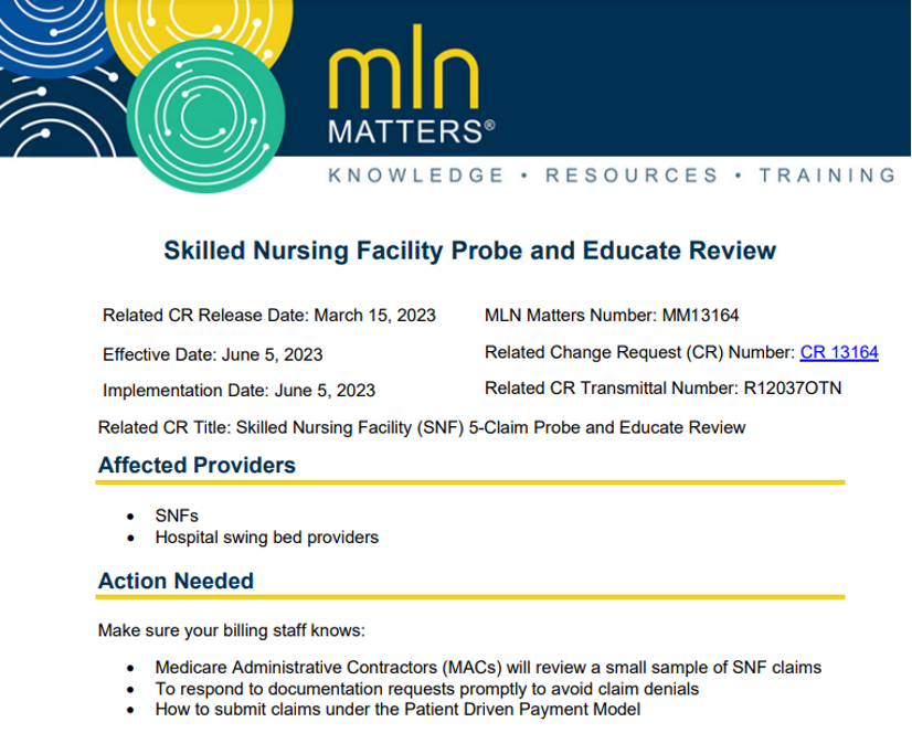 Skilled Nursing Facility Probe and Educate Review – BriggsNetNews
